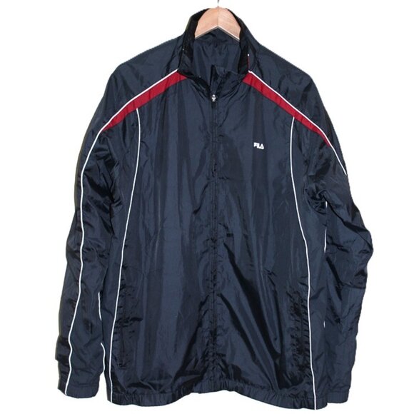 FILA Windbreaker Jacket - Retro Black with Red & White Trim - Unisex Size XL - Picture 4 of 15